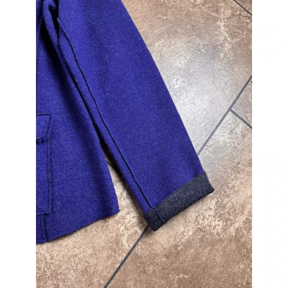 Eileen Fisher Boiled Wool Blazer Jacket Royal Blue Button Lightweight Size Large